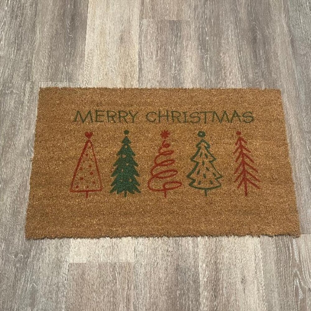 Merry Christmas trees decorative coir doormat